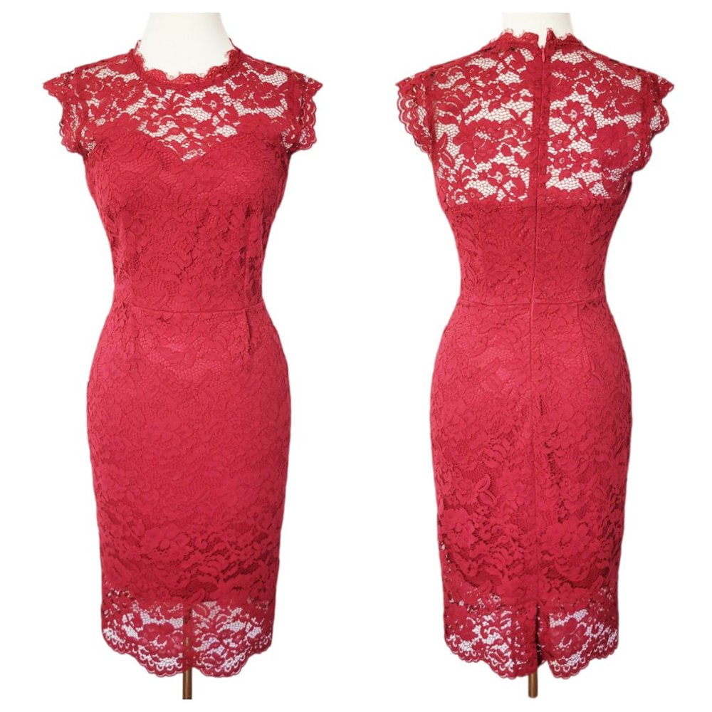 Miusol Red Lace Cocktail Dress Cap Sleeve Semi-Formal Special Occasion Party